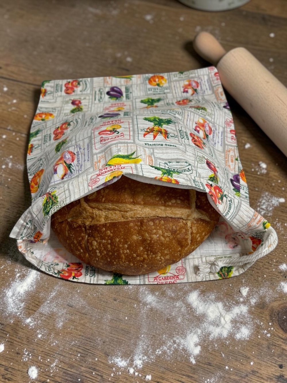 Vegetable Print Cotton Bread Bag, Reusable Bread Storage Bag, Fresh Bread Keeper - Picture 3 of 6